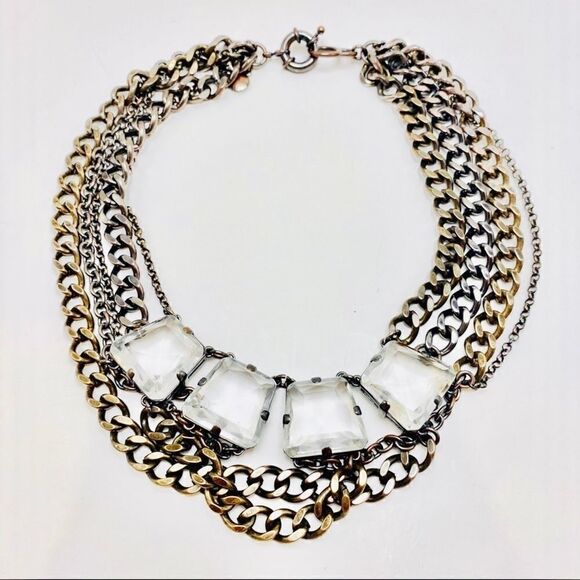 J.Crew Crystal Mixed Metals Chain  Necklace. - Picture 1 of 2